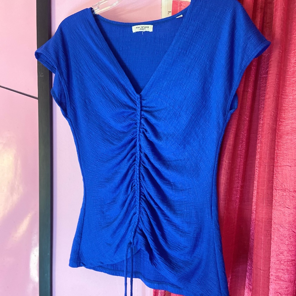 Max Studio Y2k Style Royal Blue Braided Cinched Blouse Slim Fit Women’s Medium